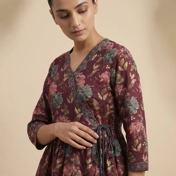 Wine_And_Maroon_Mul_Cotton_Floral_Tunic_Top_For_Women