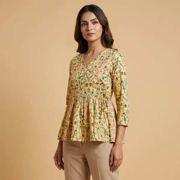 Yellow_Mul_Cotton_Floral_Tunic_Top_For_Women