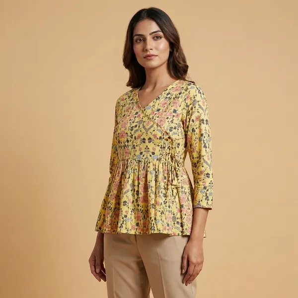 Yellow_Mul_Cotton_Floral_Tunic_Top_For_Women