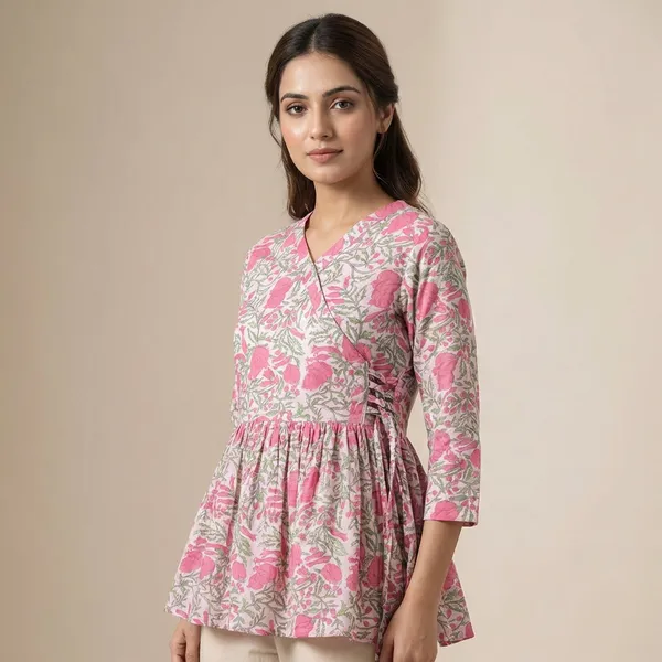 Pink_And_White_Mul_Cotton_Floral_Tunic_Top_For_Women