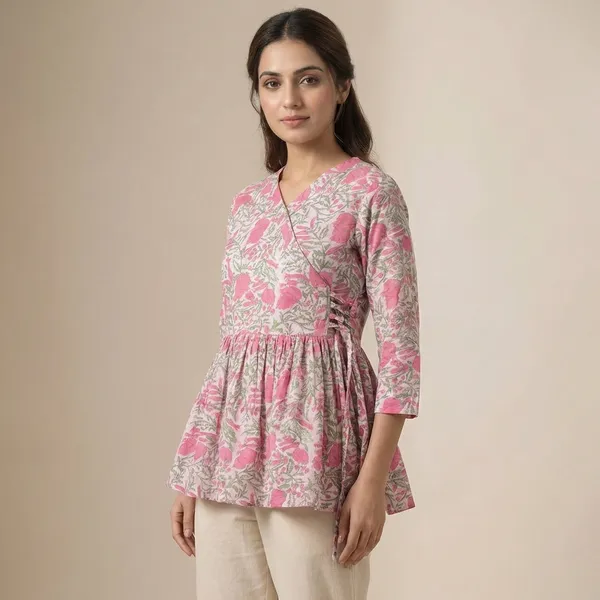 Pink_And_White_Mul_Cotton_Floral_Tunic_Top_For_Women