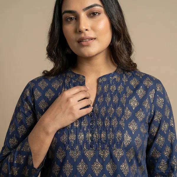 Navy_Blue_And_Gold_Mul_Cotton_Tunic_Top_For_Women
