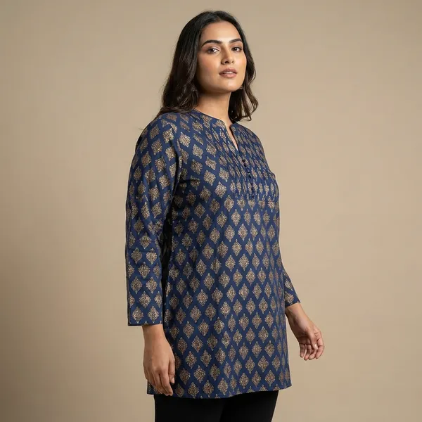 Navy_Blue_And_Gold_Mul_Cotton_Tunic_Top_For_Women