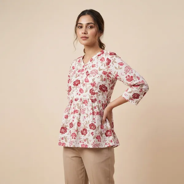 White_And_Red_Mul_Cotton_Tunic_Top_For_Women