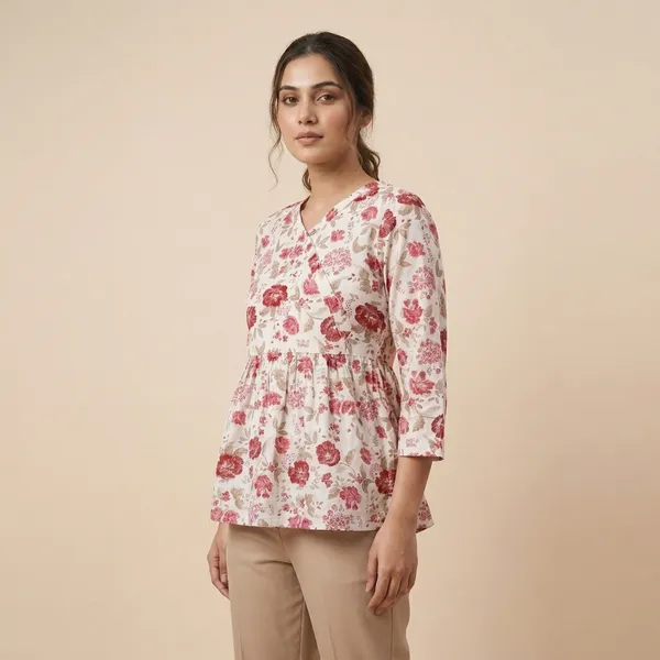 White_And_Red_Mul_Cotton_Tunic_Top_For_Women