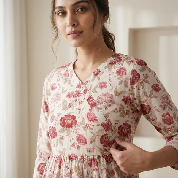 White_And_Red_Mul_Cotton_Tunic_Top_For_Women
