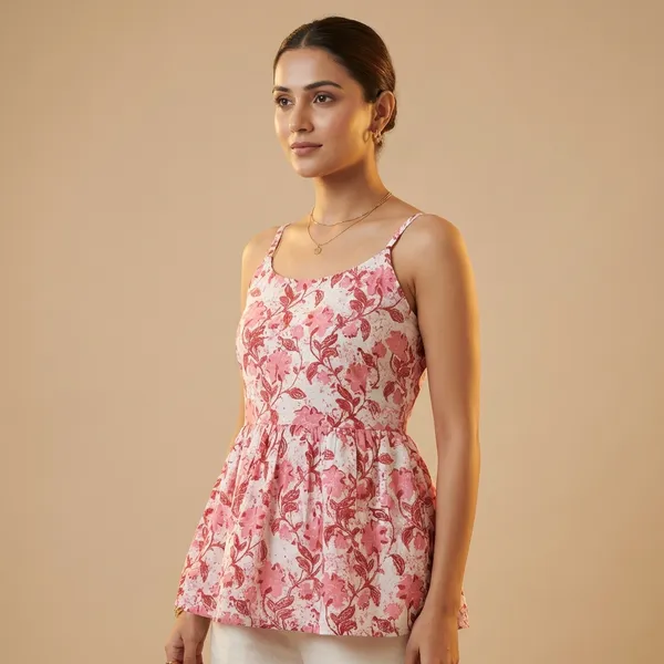 White_And_Pink_Mul_Cotton_Premium_Spaghetti_Top_For_Women