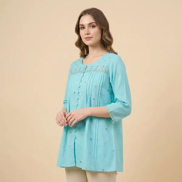 Aqua_Green_Mul_Cotton_Tunic_Top_For_Women