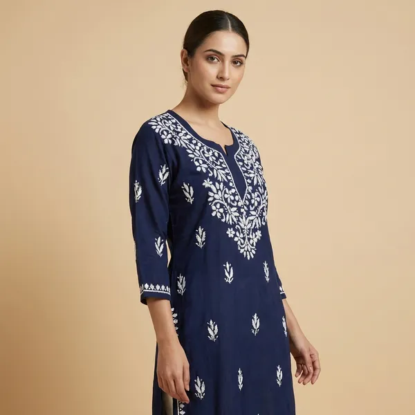Navy_Blue_Mul_Cotton_Chikankari_Top_For_Women
