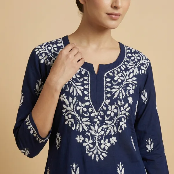 Navy_Blue_Mul_Cotton_Chikankari_Top_For_Women