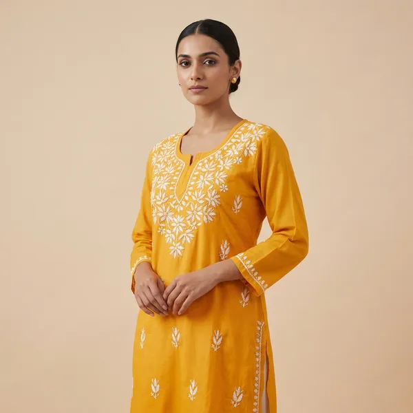 Mustard_Yellow_Mul_Cotton_Chikankari_Top_For_Women