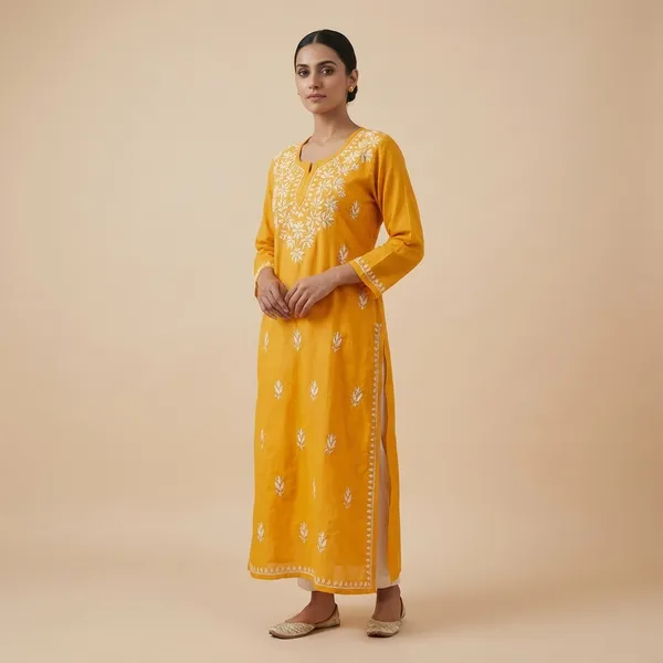 Mustard_Yellow_Mul_Cotton_Chikankari_Top_For_Women