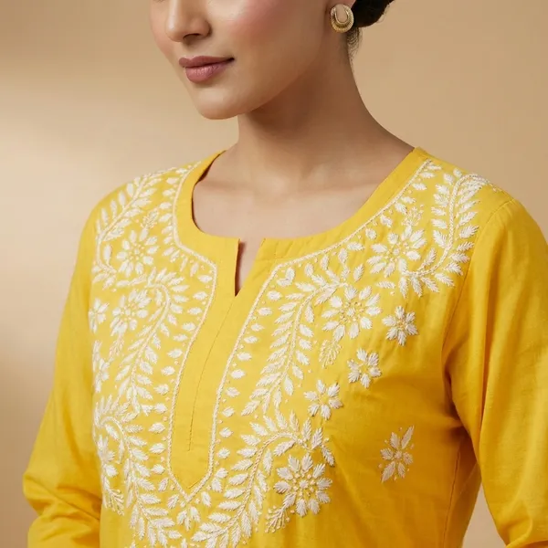 Lemon_Yellow_Mul_Cotton_Chikankari_Top_For_Women