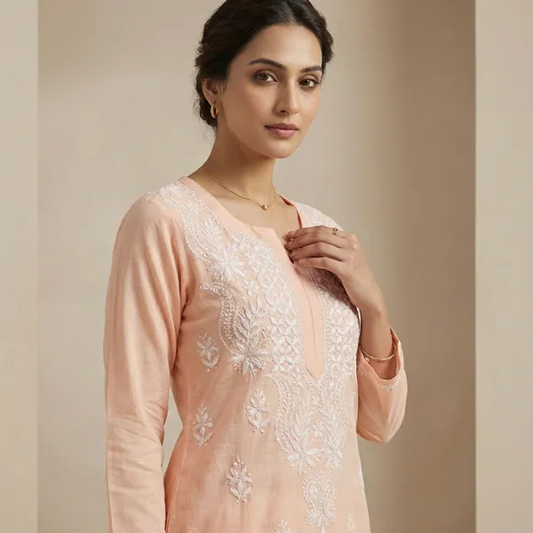 Peach_Mul_Cotton_Chikankari_Top_For_Women