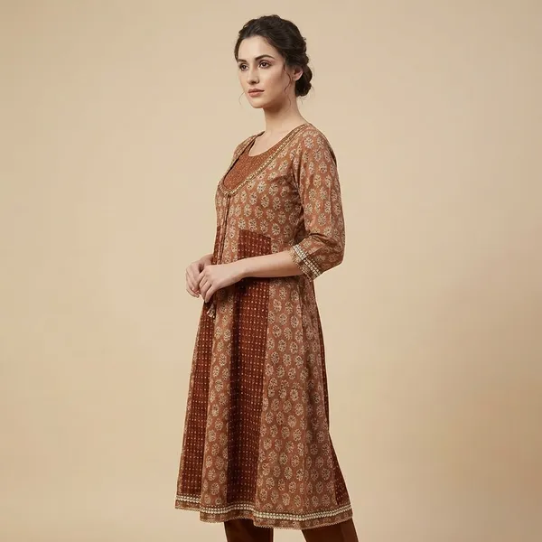 Brown__Mul_Cotton_Anarkali_Kurti_For_Women