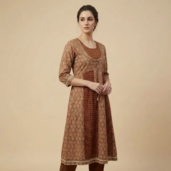 Brown__Mul_Cotton_Anarkali_Kurti_For_Women