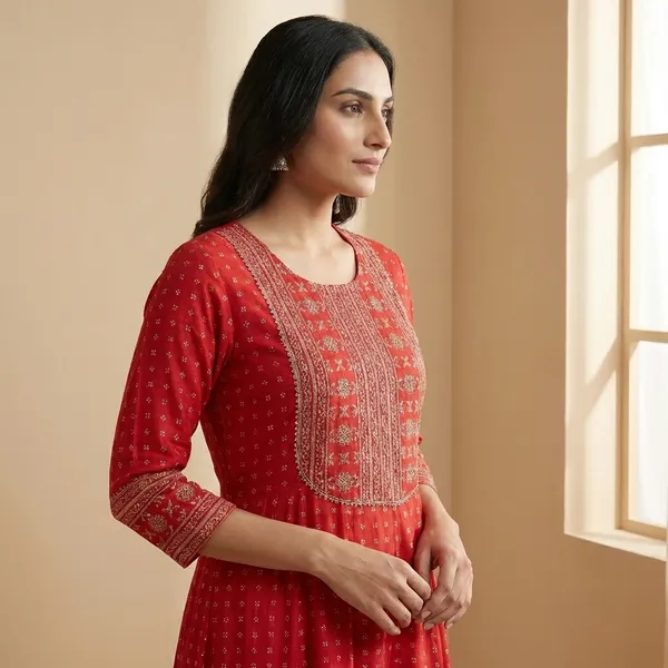 Red_Mul_Cotton_Anarkali_Kurti_For_Women