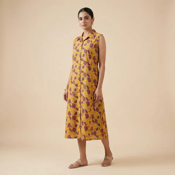 Yellow_Mul_Cotton_Long_Kurti_For_Women