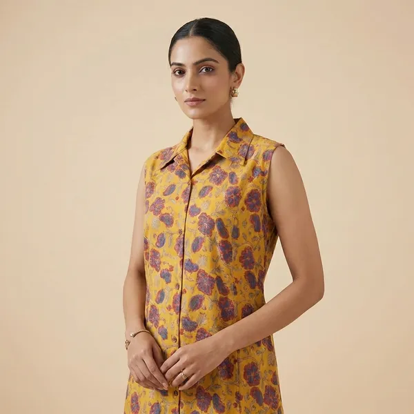 Yellow_Mul_Cotton_Long_Kurti_For_Women
