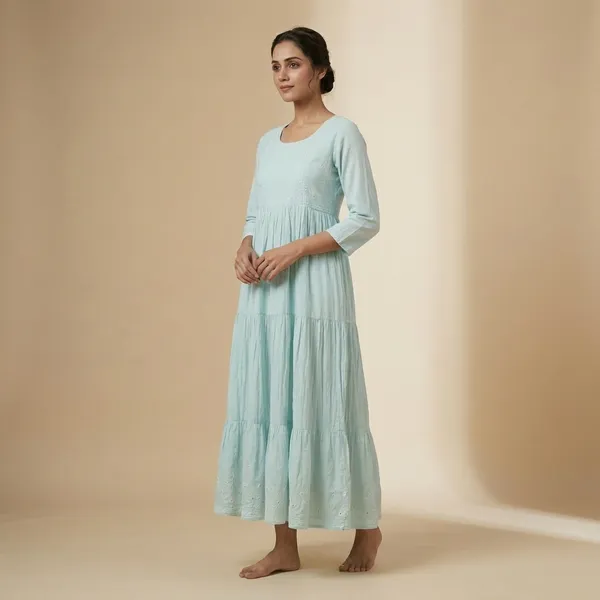 Sea_Foam_Blue_Mul_Cotton_Long_Gown_Kurti_For_Women