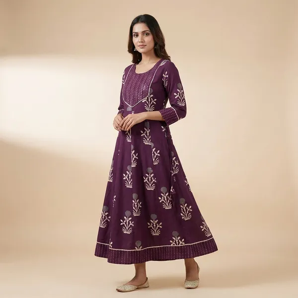 Deep_Purple_Mul_Cotton_Long_Kurti_For_Women