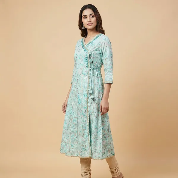 Turquoise_Blue_Mul_Cotton_Long_Kurti_For_Women