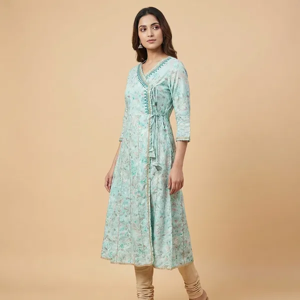 Turquoise_Blue_Mul_Cotton_Long_Kurti_For_Women
