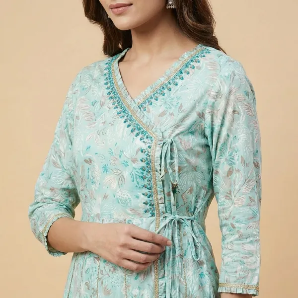 Turquoise_Blue_Mul_Cotton_Long_Kurti_For_Women