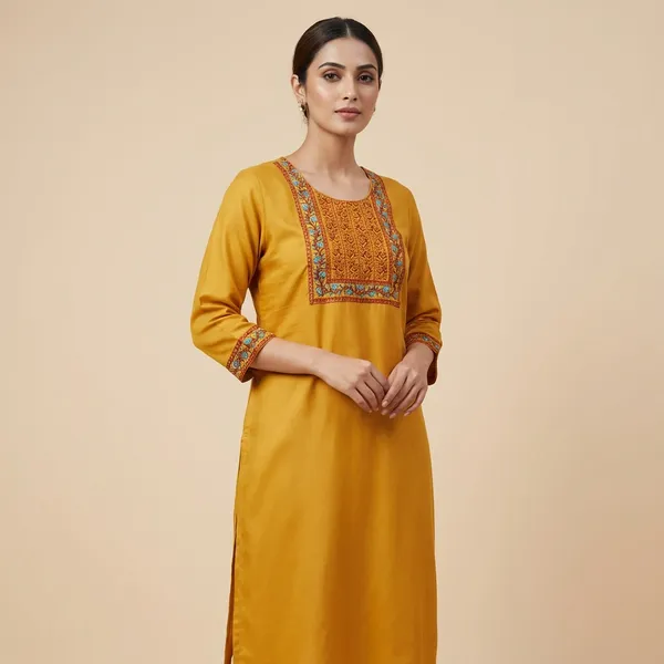 Yellow_Mul_Cotton_Premium_Geometric_Kurti_For_Women