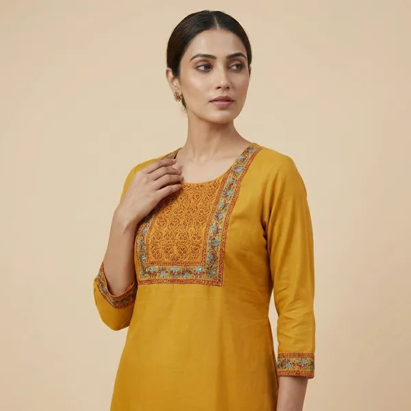 Yellow_Mul_Cotton_Premium_Geometric_Kurti_For_Women