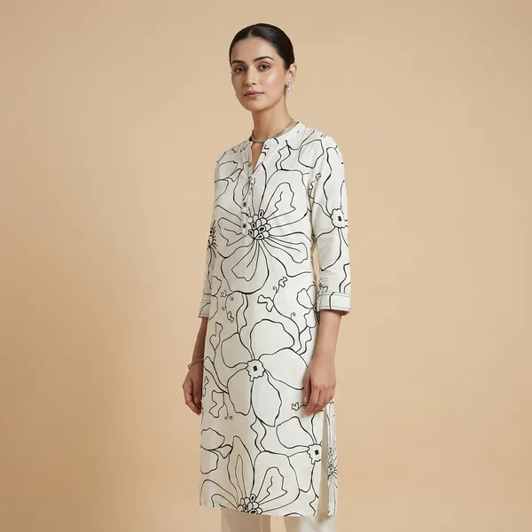 White_Mul_Cotton_Premium_Floral_Kurti_For_Women