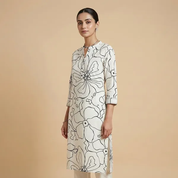 White_Mul_Cotton_Premium_Floral_Kurti_For_Women