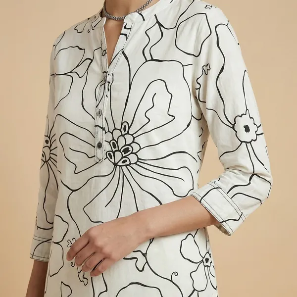White_Mul_Cotton_Premium_Floral_Kurti_For_Women
