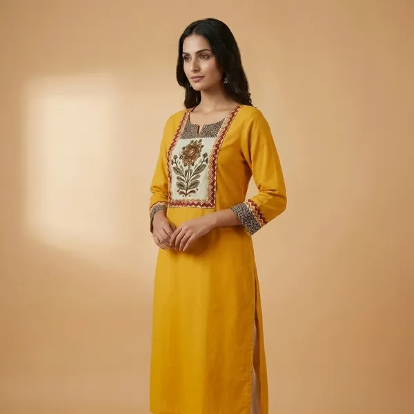 Yellow_Mul_Cotton_Premium_Indigo_Kurti_For_Women