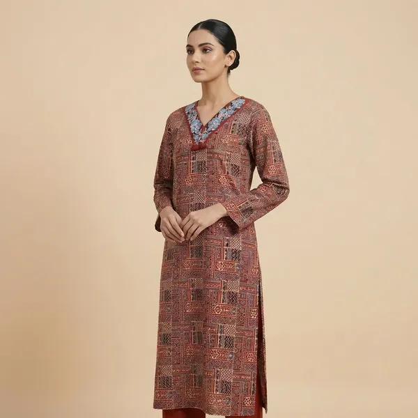 Multicolor__Mul_Cotton_Premium_Embroidered_Kurti_For_Women