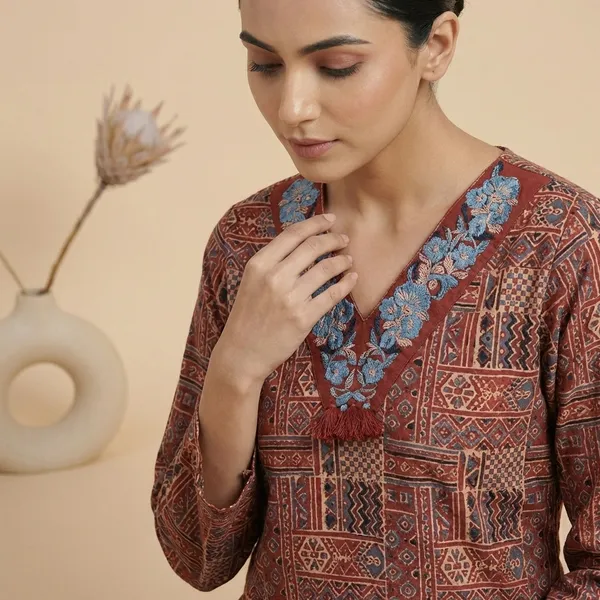 Multicolor__Mul_Cotton_Premium_Embroidered_Kurti_For_Women