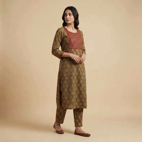 Mustard_And_Yellow_Mul_Cotton_Premium_Geometric_Kurti_For_Women