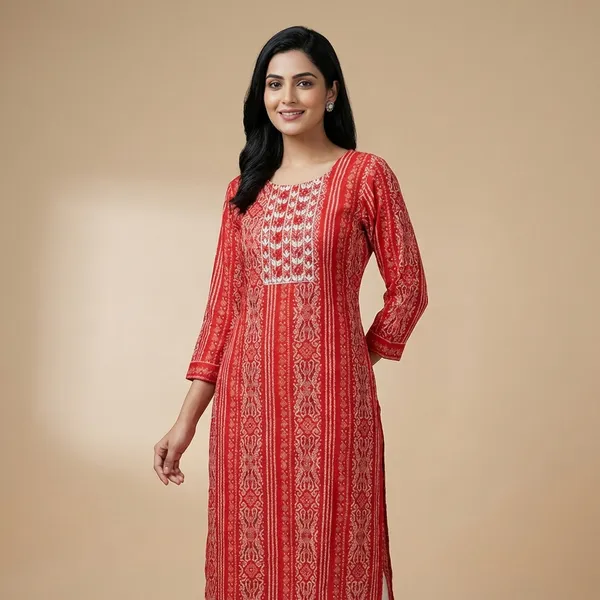 Burnt_Orange_Mul_Cotton_Premium_Striped_Kurti_For_Women