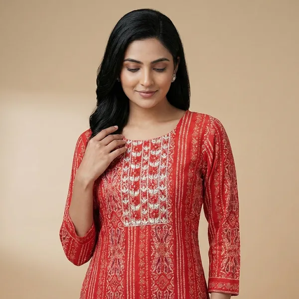 Burnt_Orange_Mul_Cotton_Premium_Striped_Kurti_For_Women