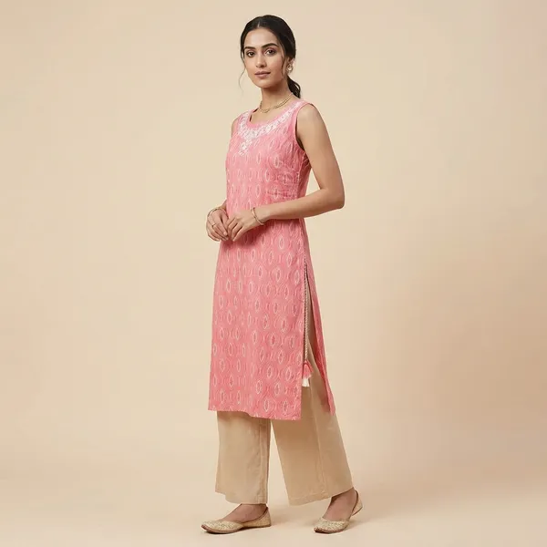 Peach_Pink_Mul_Cotton_Premium_Ikat_Kurti_For_Women