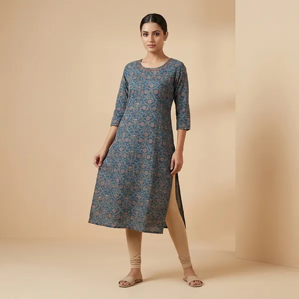 Indigo_Blue_Mul_Cotton_Premium_Floral_Kurti_For_Women