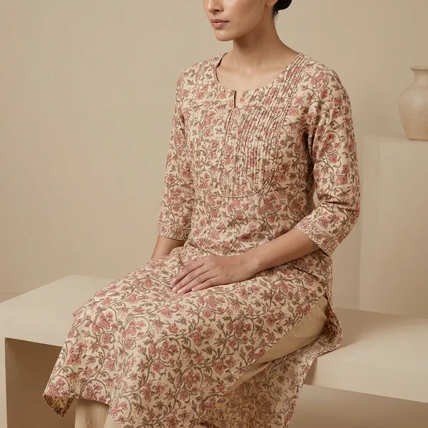 Cream_Mul_Cotton_Premium_Floral_Kurti_For_Women