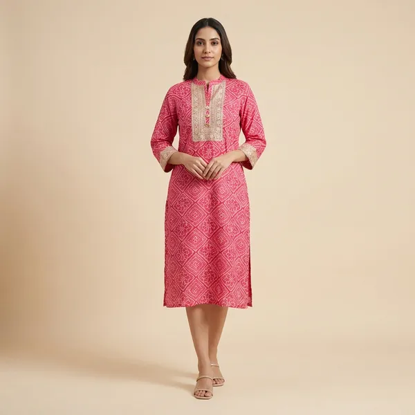 Crimson_Red_Mul_Cotton_Premium_Bandhani_Kurti_For_Women