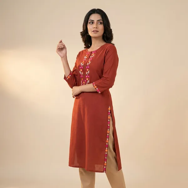 Rust_Mul_Cotton_Premium_Embroidered_Kurti_For_Women
