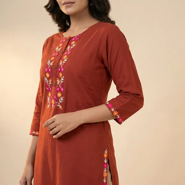 Rust_Mul_Cotton_Premium_Embroidered_Kurti_For_Women