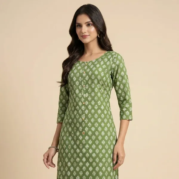 Olive_Green_Mul_Cotton_Premium_Printed_Kurti_For_Women