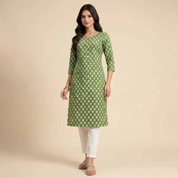 Olive_Green_Mul_Cotton_Premium_Printed_Kurti_For_Women