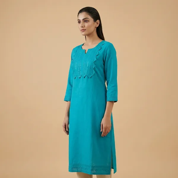 Forest_Green_Mul_Cotton_Premium_Ikat_Kurti_For_Women