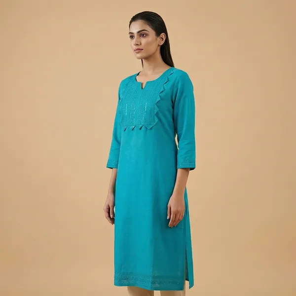 Forest_Green_Mul_Cotton_Premium_Ikat_Kurti_For_Women