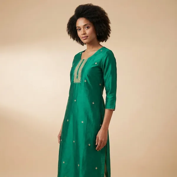 Green_silk_Premium_Embroidered_Kurti_For_Women